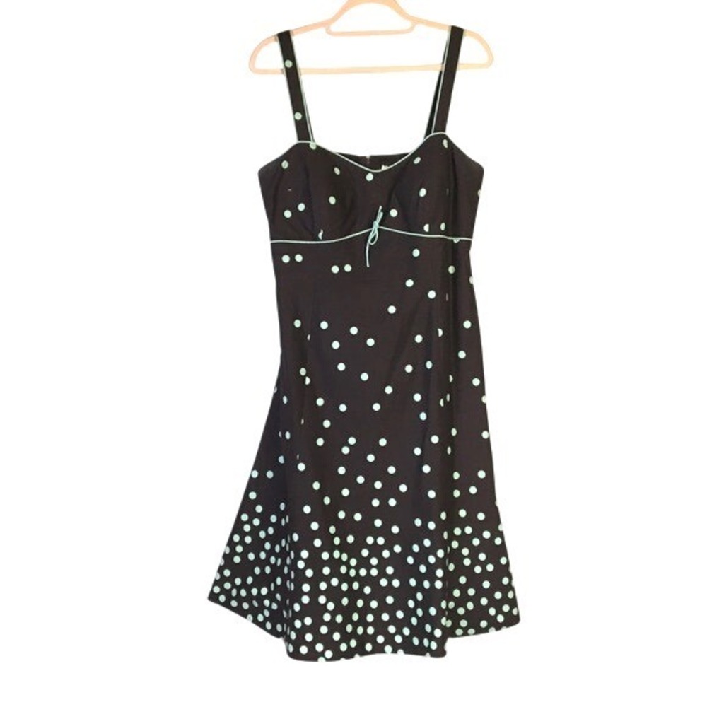 Dressbarn Polka Dot Fit and Flare Dress 12 Brown Mint Rockabilly‎